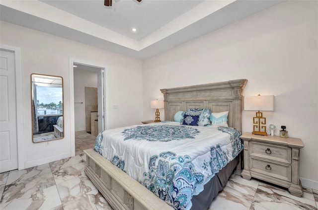 4213 Gardner Dr, Port Charlotte, FL 33952 - bedroom with light marble finish flooring, baseboards, recessed lighting, and a ceiling fan