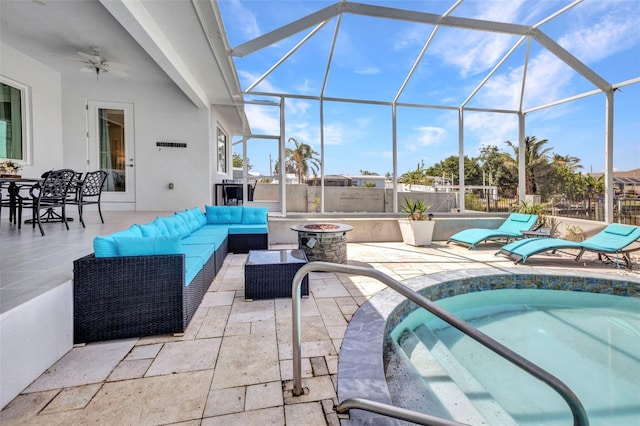4213 Gardner Dr, Port Charlotte, FL 33952 - view of pool featuring a patio, an outdoor living space with a fire pit, a swimming pool, and glass enclosure