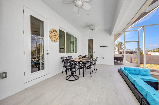 4213 Gardner Dr, Port Charlotte, FL 33952 - sunroom / solarium featuring outdoor lounge area, a ceiling fan, and outdoor dining space