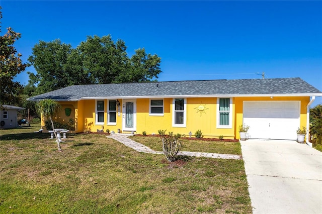 582 Ridgewood St NW, Port Charlotte, FL 33952 - ranch-style house featuring a garage, a front yard, concrete driveway, and roof with shingles