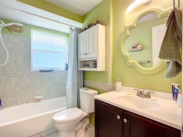 582 Ridgewood St NW, Port Charlotte, FL 33952 - bathroom featuring shower / bath combo with shower curtain, vanity, and toilet