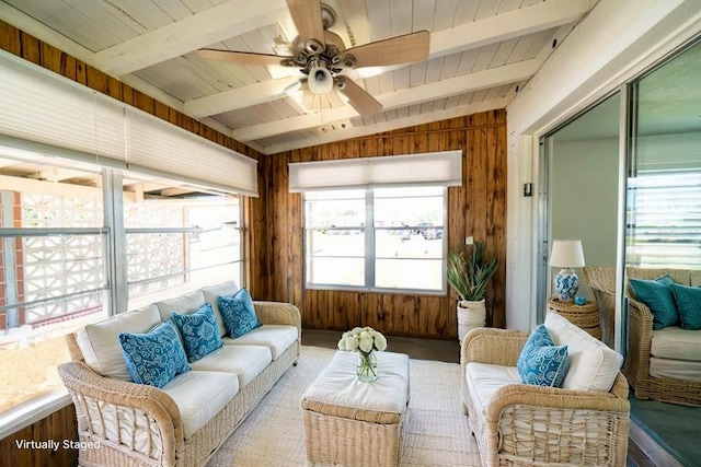 sunroom / solarium with beamed ceiling