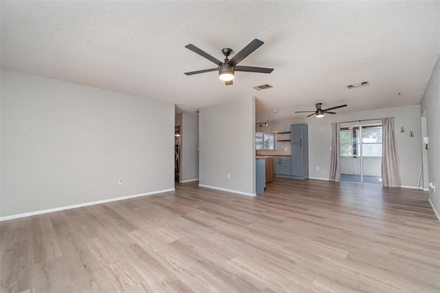 8238 San Jacinto Ave, North Port, FL 34287 - unfurnished living room with a ceiling fan, visible vents, a textured ceiling, and light wood-style floors