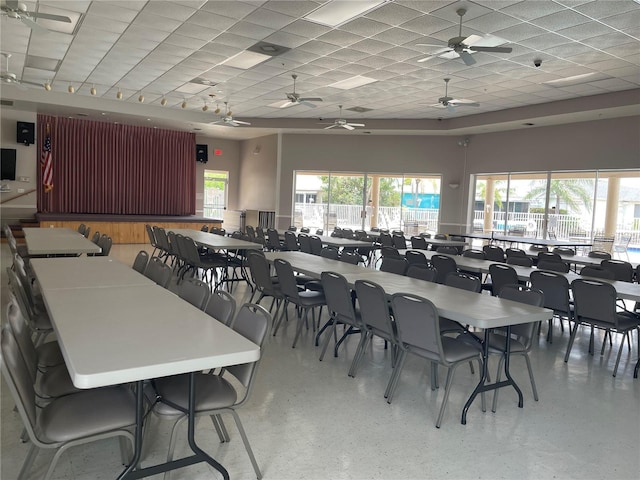 10740 Pearl Bay Cir, Estero, FL 33928 - dining room with a drop ceiling and a ceiling fan