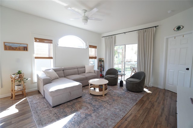 10740 Pearl Bay Cir, Estero, FL 33928 - living area with ceiling fan, wood finished floors, and baseboards