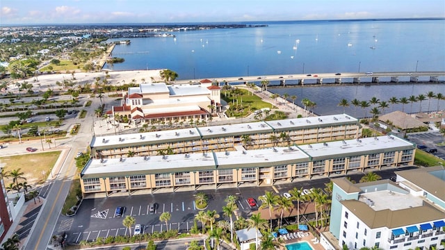 aerial view featuring a water view