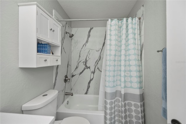 3175 Lakatos St, North Port, FL 34286 - bathroom with shower / tub combo, a textured wall, a textured ceiling, and toilet