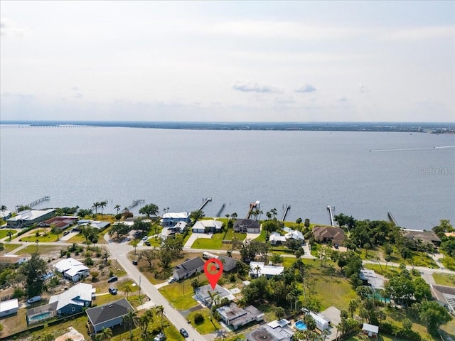aerial view featuring a residential view and a water view