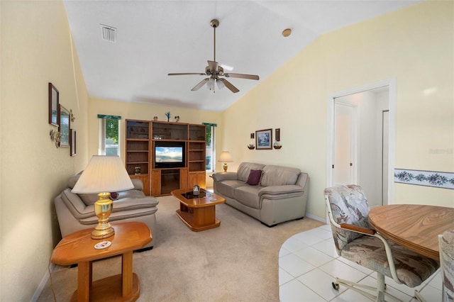 4461 La France Ave, North Port, FL 34286 - living area featuring lofted ceiling, ceiling fan, baseboards, and carpet floors