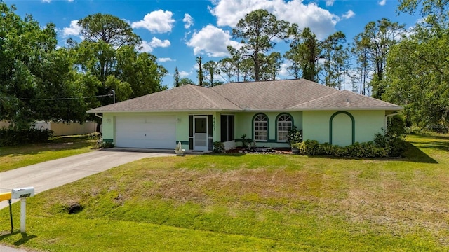 4461 La France Ave, North Port, FL 34286 - ranch-style home with stucco siding, an attached garage, driveway, and a front yard