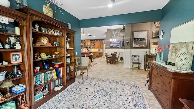 sitting room with recessed lighting and light wood-type flooring
