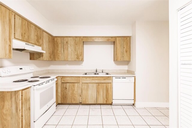 1665 Florence Ave Unit B, Englewood, FL 34223 - kitchen with light countertops, under cabinet range hood, a sink, and white appliances