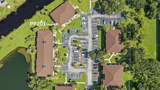 aerial view with a water view