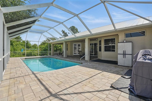 1811 Irving Ave, Lehigh Acres, FL 33972 - swimming pool featuring french doors, a patio, and glass enclosure