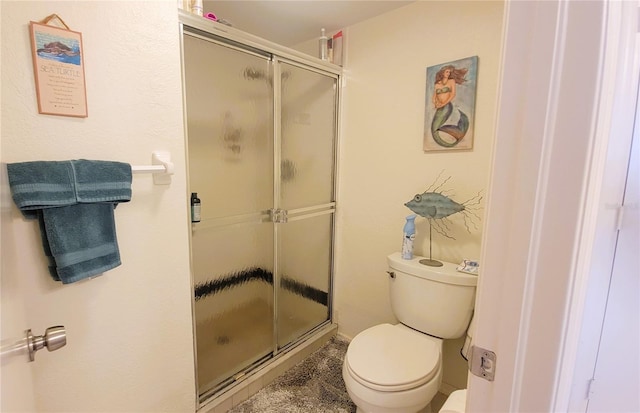 bathroom featuring toilet and a stall shower