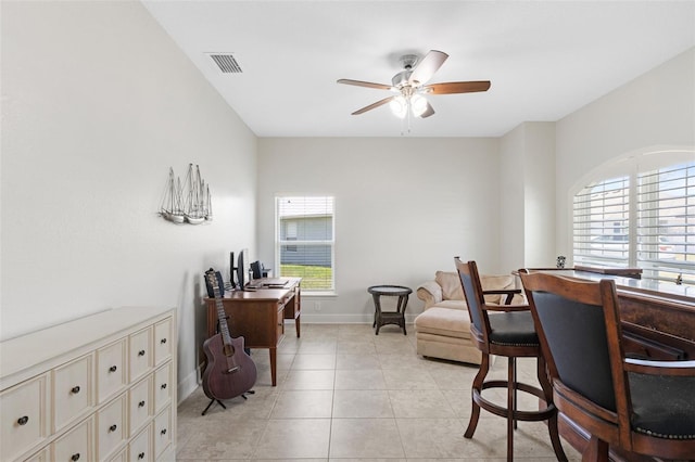 27147 Guapore Dr, Punta Gorda, FL 33983 - office with visible vents, a ceiling fan, baseboards, and light tile patterned floors