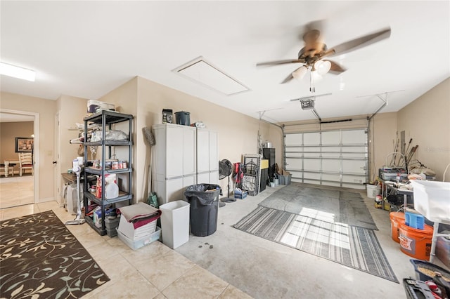 garage with ceiling fan