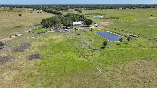 aerial view featuring a water view and a rural view