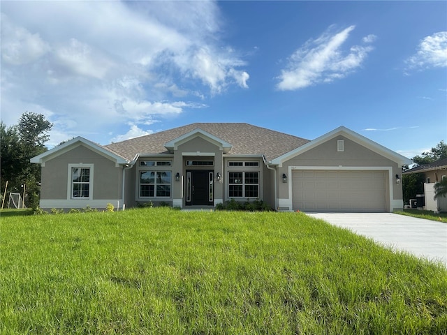 23245 Jules Ave, Port Charlotte, FL 33980 - ranch-style house with a front lawn, a garage, stucco siding, and concrete driveway
