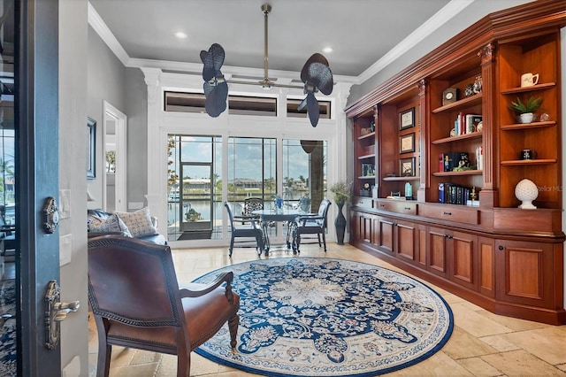 3866 Turtle Dove Blvd, Punta Gorda, FL 33950 - office area with ornamental molding, ceiling fan, and recessed lighting