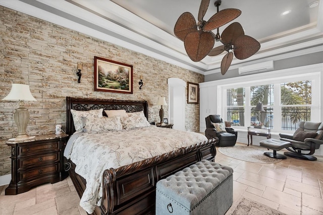 3866 Turtle Dove Blvd, Punta Gorda, FL 33950 - bedroom with a tray ceiling, a wall mounted AC, and stone tile flooring