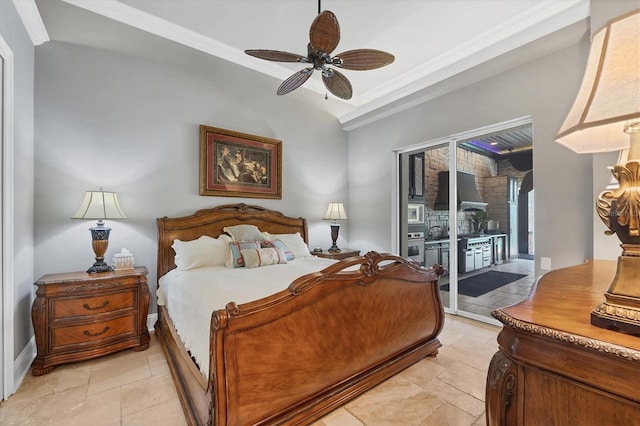 3866 Turtle Dove Blvd, Punta Gorda, FL 33950 - bedroom with access to exterior, stone tile floors, ceiling fan, crown molding, and baseboards