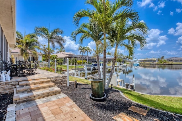 3866 Turtle Dove Blvd, Punta Gorda, FL 33950 - view of patio / terrace featuring a water view, boat lift, and a boat dock