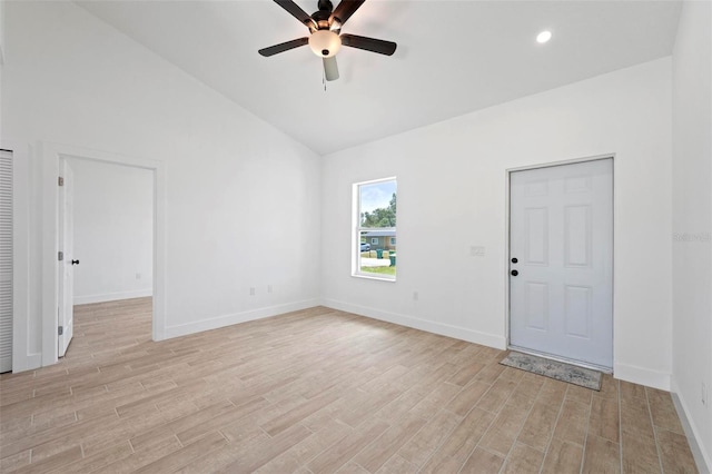 21480 Eldred Ave, Port Charlotte, FL 33952 - unfurnished room featuring ceiling fan, light wood-style flooring, vaulted ceiling, baseboards, and recessed lighting