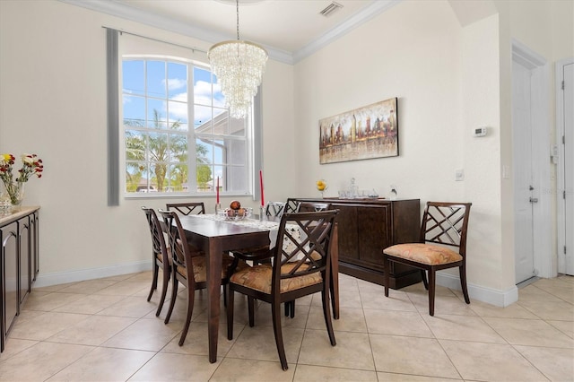 18652 Ohara Dr, Port Charlotte, FL 33948 - dining space with an inviting chandelier, crown molding, visible vents, and light tile patterned floors