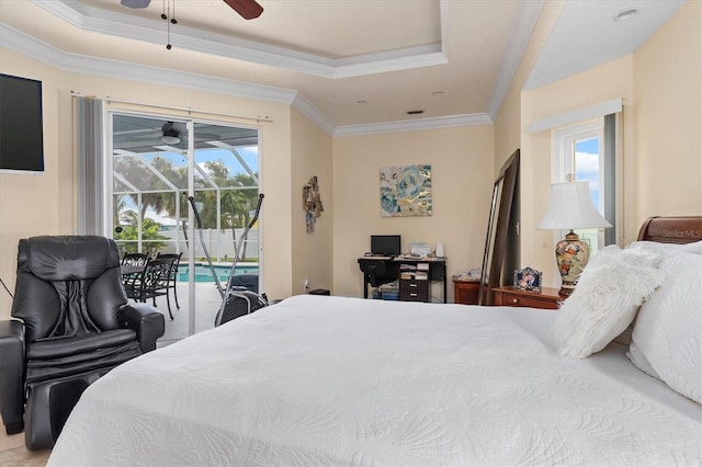 18652 Ohara Dr, Port Charlotte, FL 33948 - bedroom featuring access to outside, crown molding, and a raised ceiling