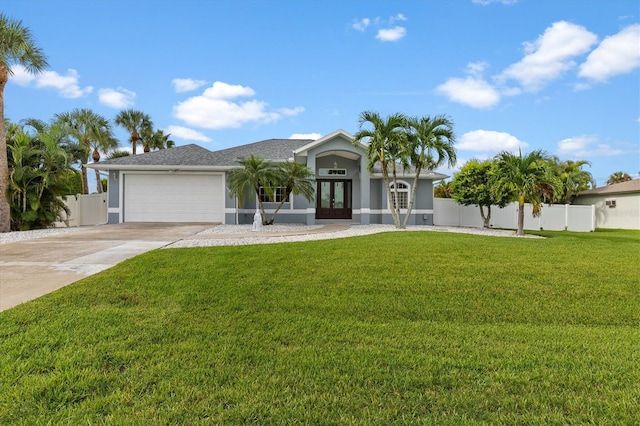 18652 Ohara Dr, Port Charlotte, FL 33948 - ranch-style house featuring concrete driveway, an attached garage, stucco siding, french doors, and a front yard