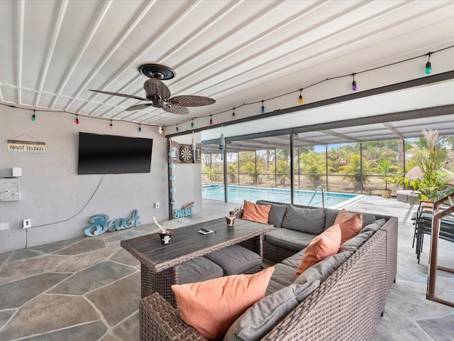 6531 Marius Rd, North Port, FL 34287 - view of patio with a ceiling fan, glass enclosure, outdoor lounge area, and an outdoor pool