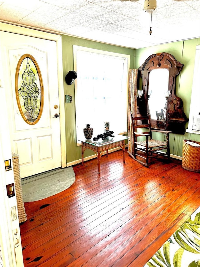 foyer with baseboards, wood-type flooring, and plenty of natural light