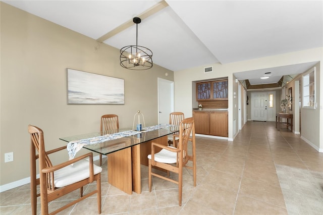 1750 Jamaica Way Unit 312, Punta Gorda, FL 33950 - dining area featuring visible vents, baseboards, a notable chandelier, and light tile patterned floors