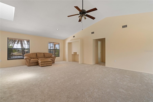 453 Carolyn Ln, Punta Gorda, FL 33950 - living room featuring baseboards, ceiling fan, light carpet, and visible vents