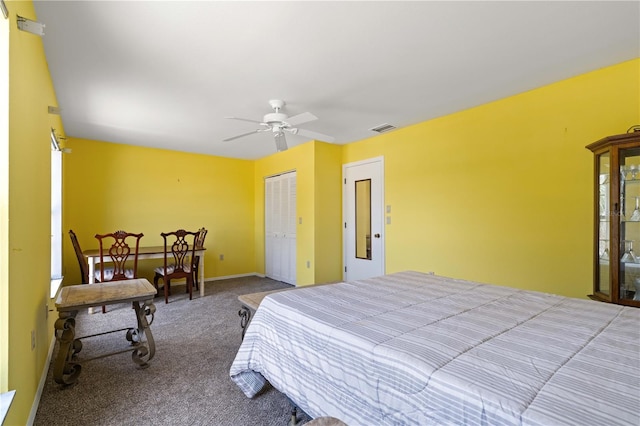453 Carolyn Ln, Punta Gorda, FL 33950 - bedroom featuring visible vents, carpet floors, a closet, and ceiling fan