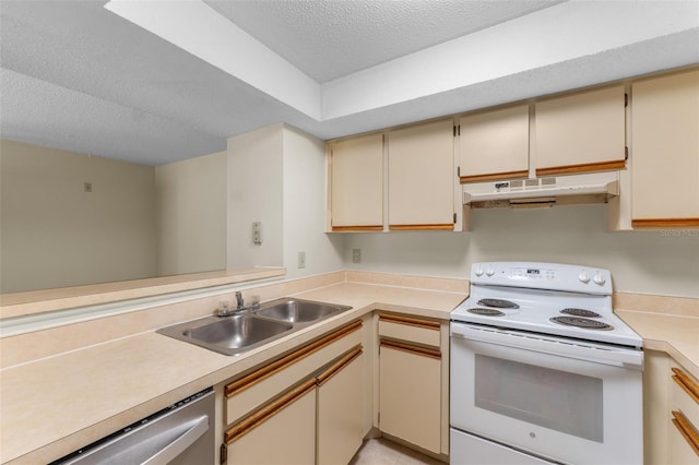 19505 Quesada Ave Unit A204, Port Charlotte, FL 33948 - kitchen featuring a sink, light countertops, under cabinet range hood, dishwasher, and white electric stove