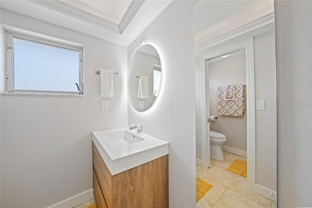 48 Hibiscus Dr, Punta Gorda, FL 33950 - bathroom featuring baseboards, ornamental molding, toilet, and vanity