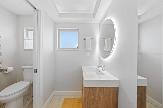 48 Hibiscus Dr, Punta Gorda, FL 33950 - bathroom featuring baseboards, toilet, vanity, and a tray ceiling