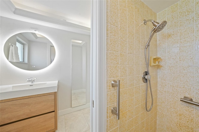 48 Hibiscus Dr, Punta Gorda, FL 33950 - bathroom featuring tile patterned floors, a tile shower, and vanity