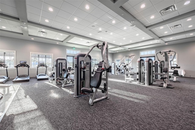 gym featuring visible vents and recessed lighting