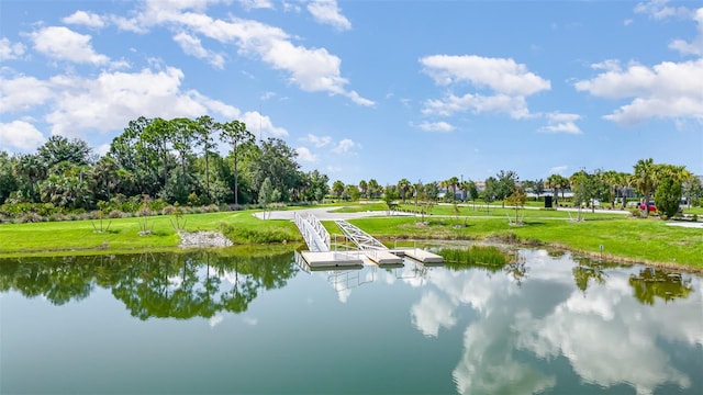 water view featuring a floating dock