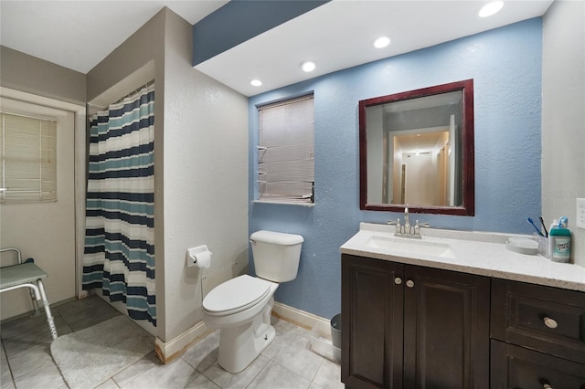 2751 S Cranberry Blvd, North Port, FL 34286 - full bath with tile patterned floors, toilet, vanity, a textured wall, and a shower with shower curtain