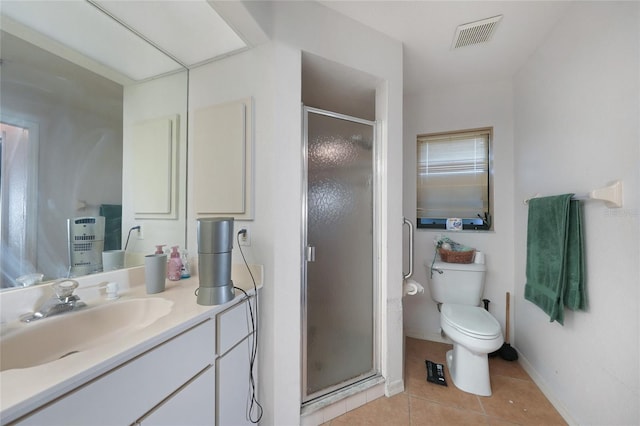2751 S Cranberry Blvd, North Port, FL 34286 - bathroom featuring tile patterned floors, a stall shower, vanity, toilet, and baseboards