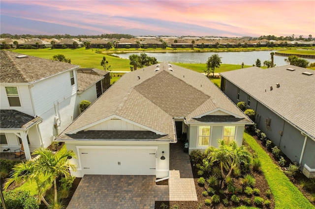 15830 Appalachian Dr, Punta Gorda, FL 33982 - aerial view at dusk featuring a water view and a residential view