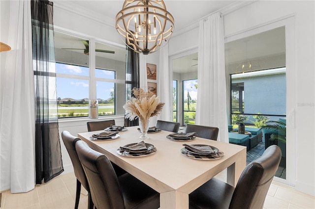 15830 Appalachian Dr, Punta Gorda, FL 33982 - dining area with ornamental molding, light tile patterned floors, and a notable chandelier