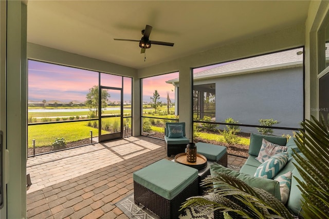 15830 Appalachian Dr, Punta Gorda, FL 33982 - sunroom / solarium with a ceiling fan, outdoor lounge area, and a water view