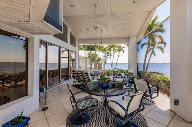 view of patio / terrace featuring a water view