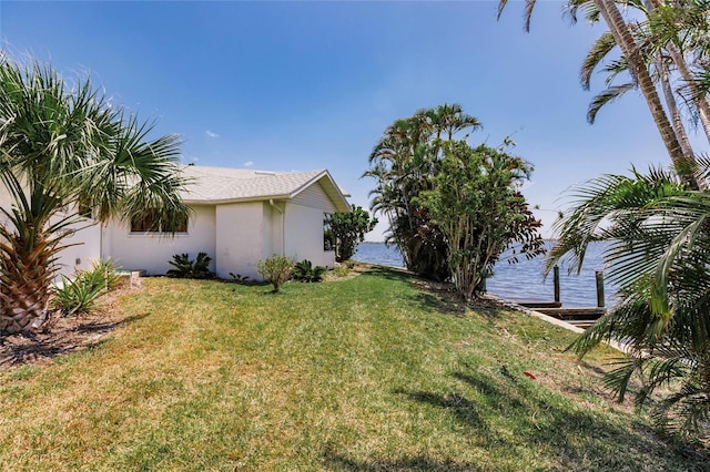 view of yard with a water view