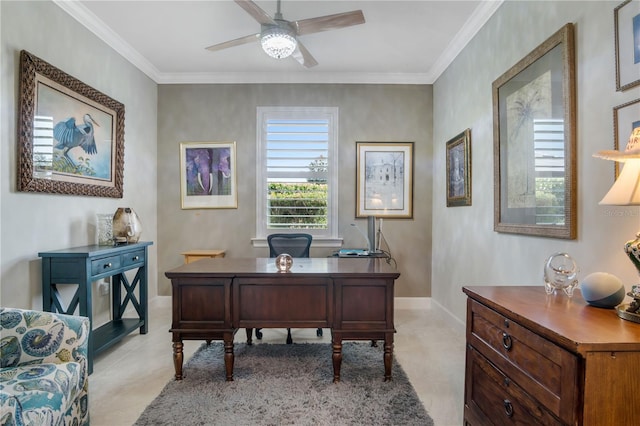 1745 Hyssop Loop, North Port, FL 34289 - office with a ceiling fan, crown molding, and baseboards